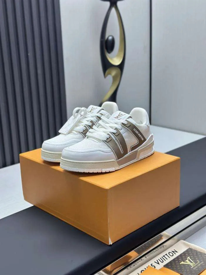 Louis Vuitton White Brown Trainer Sneaker