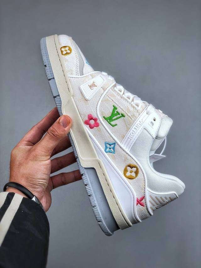 Louis Vuitton White Denim Embroidered Trainer