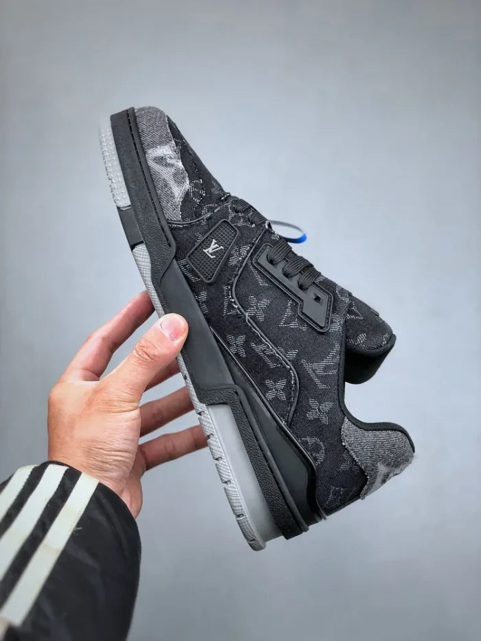 Louis Vuitton Black Grey Denim Monogram Trainer