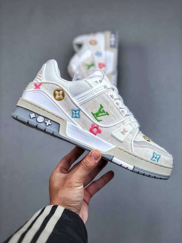 Louis Vuitton White Denim Embroidered Trainer