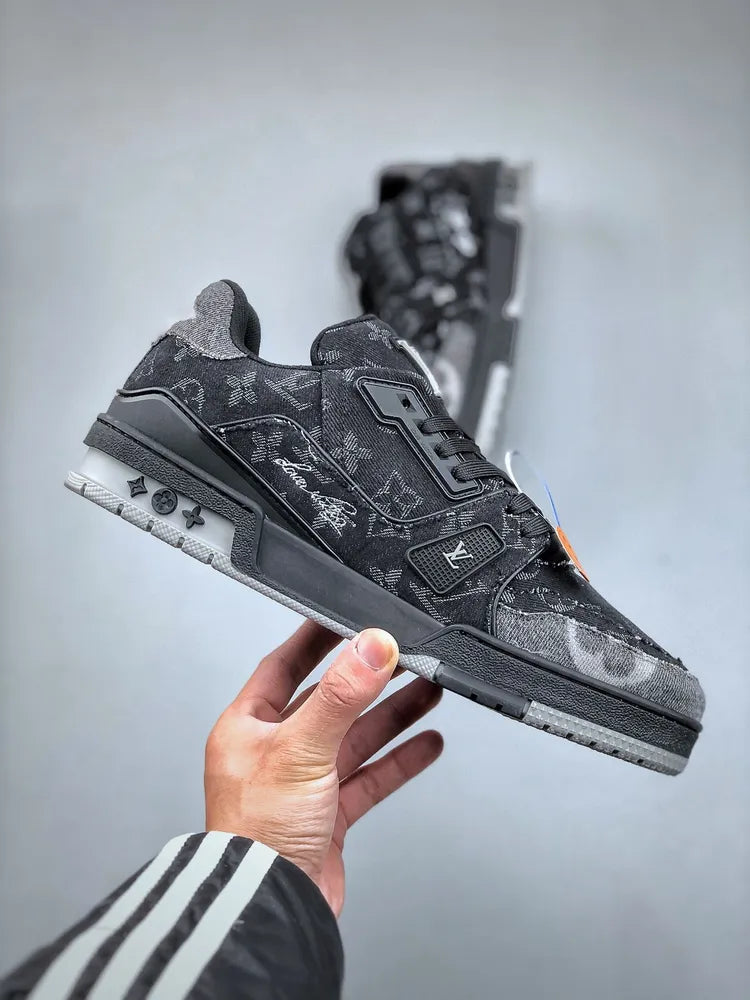 Louis Vuitton Black Grey Denim Monogram Trainer