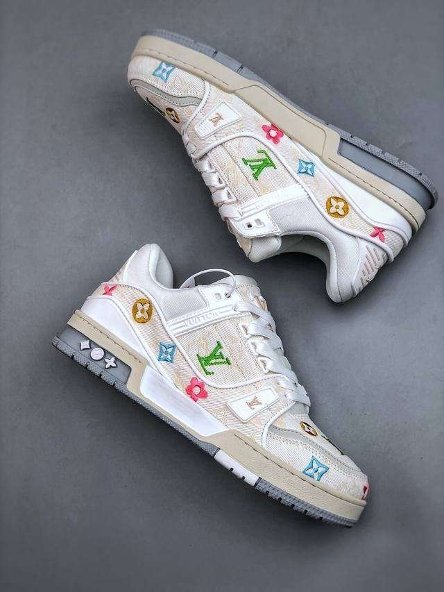 Louis Vuitton White Denim Embroidered Trainer