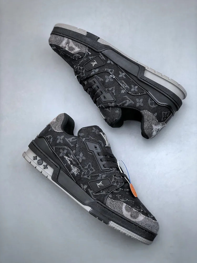 Louis Vuitton Black Grey Denim Monogram Trainer