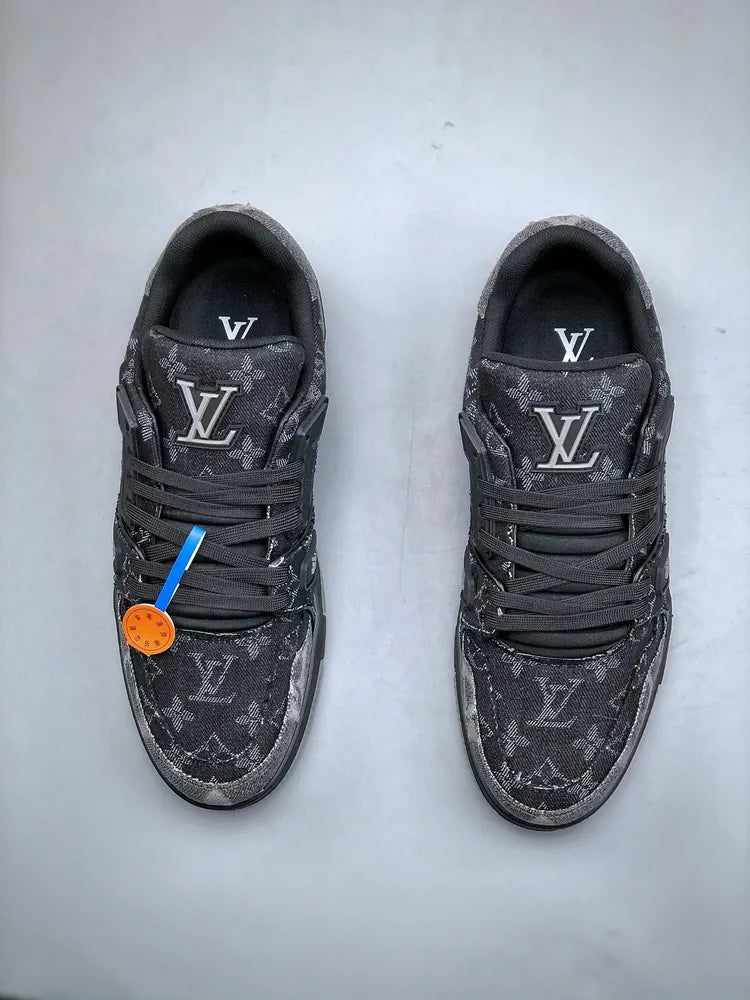 Louis Vuitton Black Grey Denim Monogram Trainer