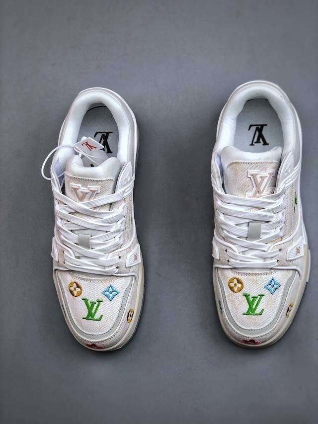 Louis Vuitton White Denim Embroidered Trainer