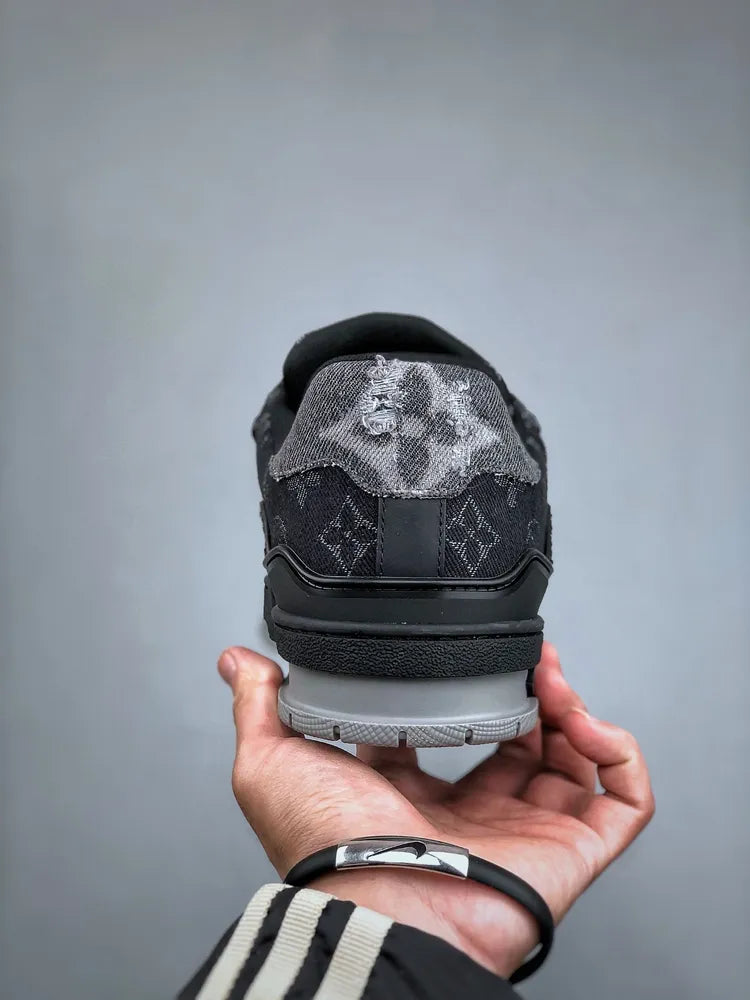 Louis Vuitton Black Grey Denim Monogram Trainer