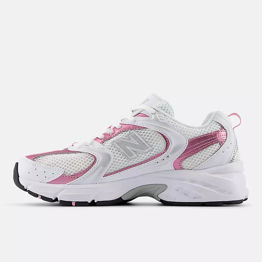 New Balance 530 WHITE with PINK SUGAR and Silver Metallic