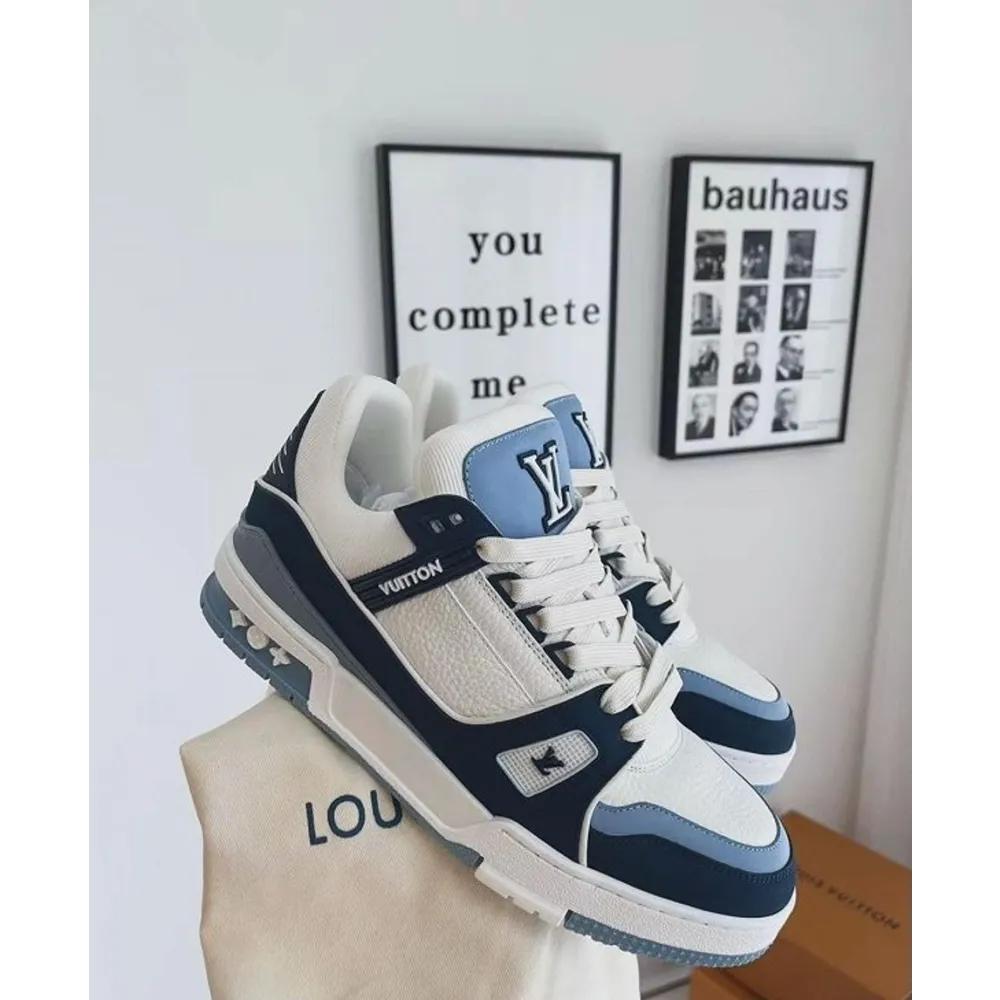 LV Trainer Sneaker White and Silver Metallic