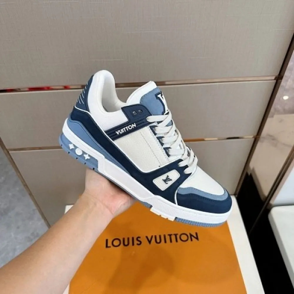LV Trainer Sneaker White and Silver Metallic